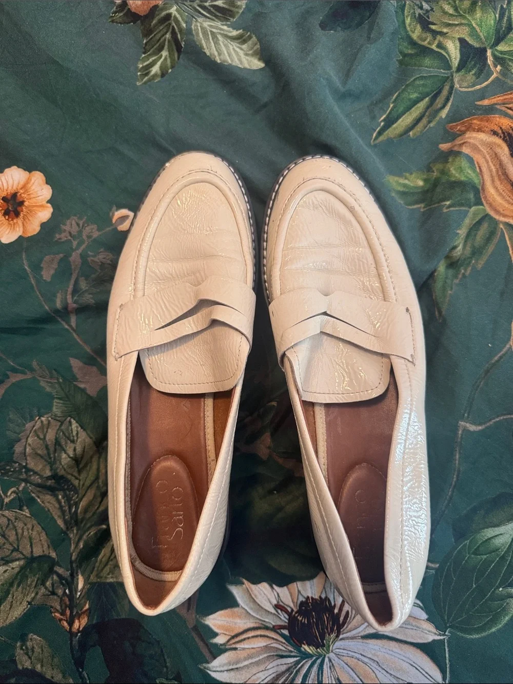 Franco Sarto Cream Patent Leather Loafers